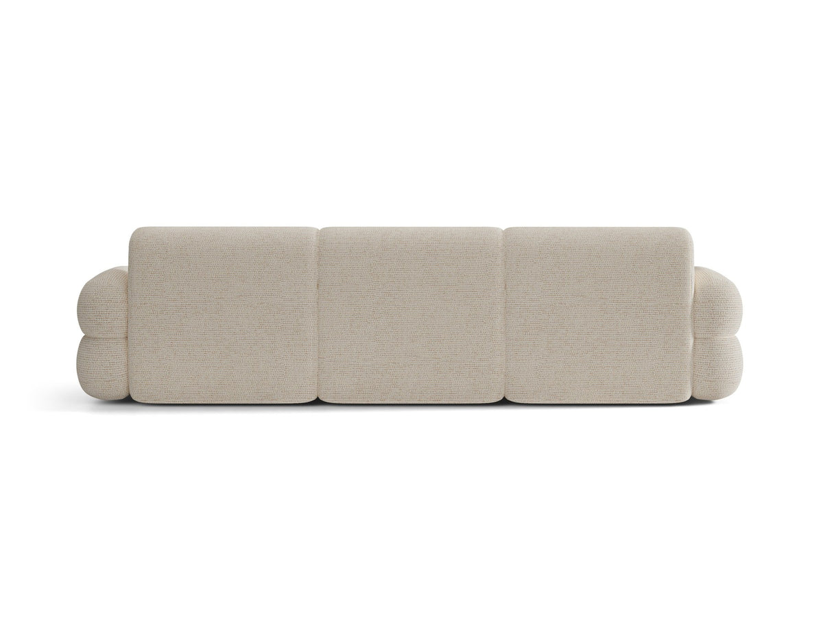 Modulares 4er Sofa Neo von Micadoni in dunklem Olivgrün mit strukturiertem Stoffbezug, hoher Rückenlehne und schwarzen Kunststoffbeinen.