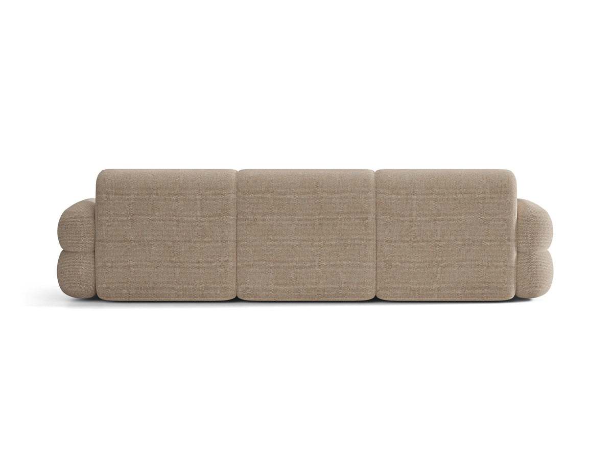 Modulares 4er Sofa Neo von Micadoni in dunklem Olivgrün mit strukturiertem Stoffbezug, hoher Rückenlehne und schwarzen Kunststoffbeinen.