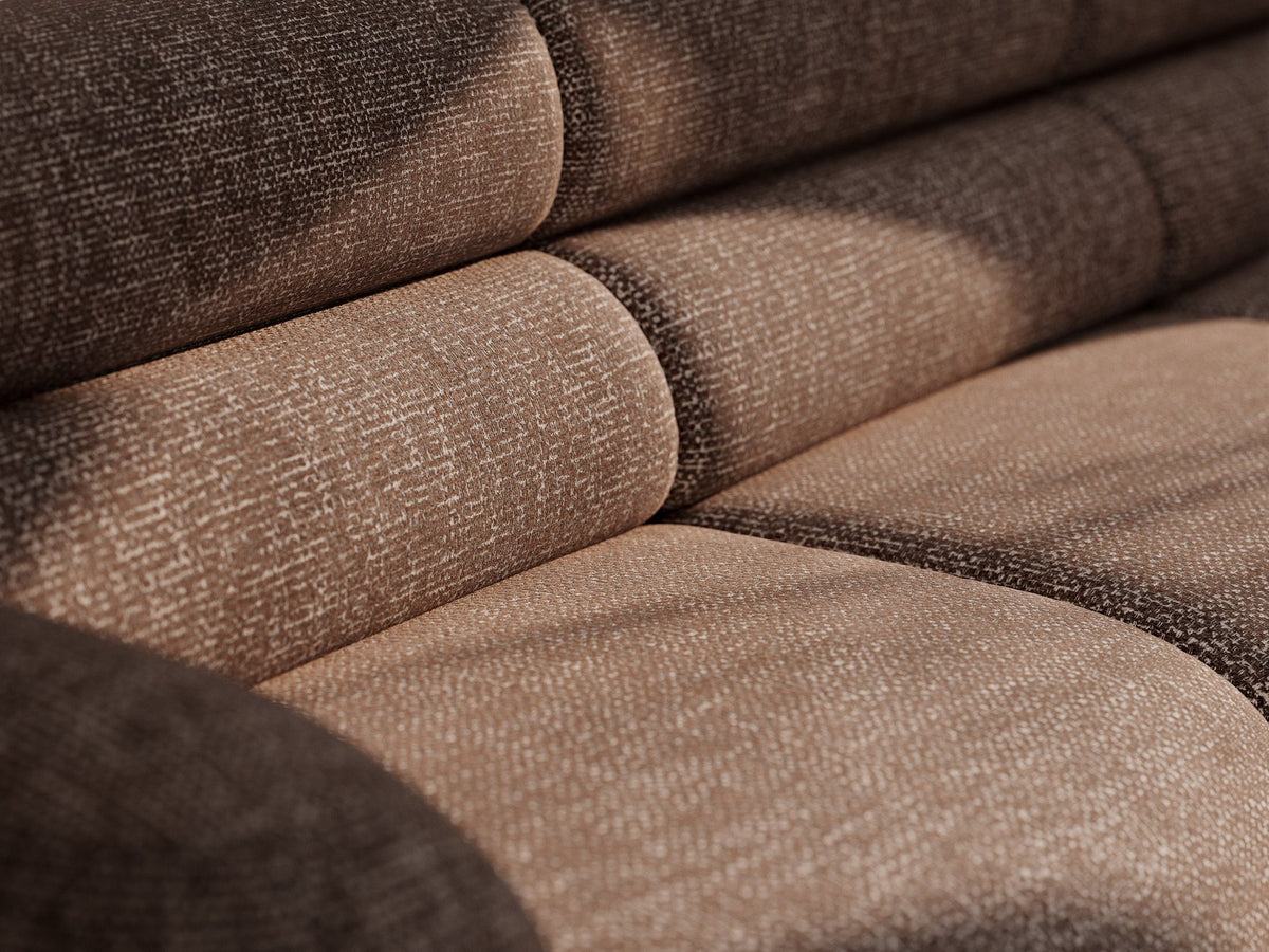 Modulares 4er Sofa Neo von Micadoni in dunklem Olivgrün mit strukturiertem Stoffbezug, hoher Rückenlehne und schwarzen Kunststoffbeinen.