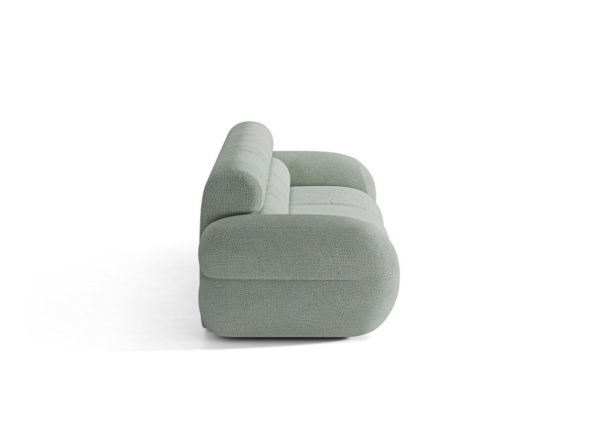 Modulares 4er Sofa Neo von Micadoni in dunklem Olivgrün mit strukturiertem Stoffbezug, hoher Rückenlehne und schwarzen Kunststoffbeinen.