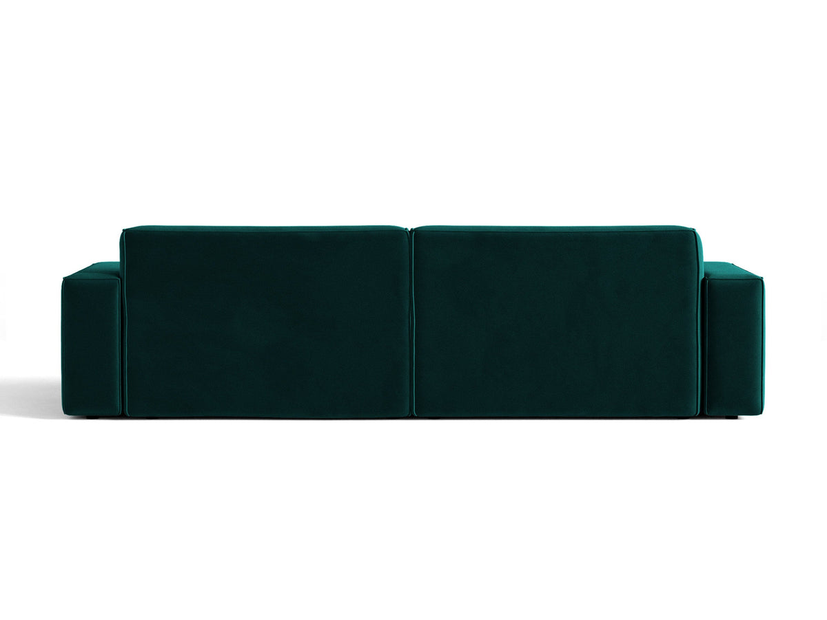 Modulares 4er Sofa Jodie von Micadoni in leichtem Beige mit Venus Samtstoff, schwarzen Kunststoffbeinen und niedriger Rückenlehne.