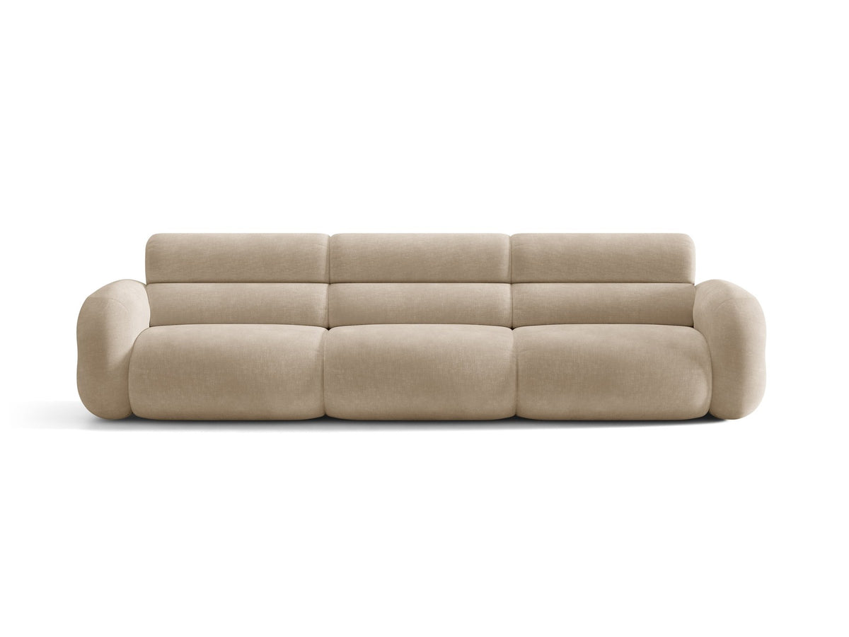 Modulares 4er Sofa Neo von Micadoni in dunklem Olivgrün mit strukturiertem Stoffbezug, hoher Rückenlehne und schwarzen Kunststoffbeinen.