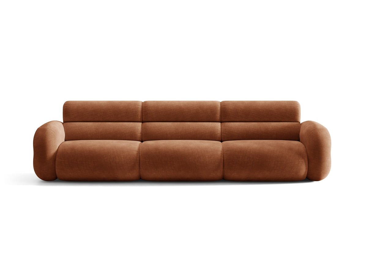 Modulares 4er Sofa Neo von Micadoni in dunklem Olivgrün mit strukturiertem Stoffbezug, hoher Rückenlehne und schwarzen Kunststoffbeinen.