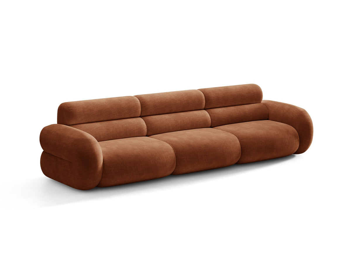 Modulares 4er Sofa Neo von Micadoni in dunklem Olivgrün mit strukturiertem Stoffbezug, hoher Rückenlehne und schwarzen Kunststoffbeinen.