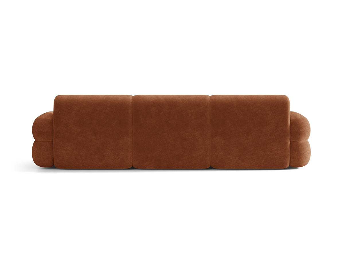 Modulares 4er Sofa Neo von Micadoni in dunklem Olivgrün mit strukturiertem Stoffbezug, hoher Rückenlehne und schwarzen Kunststoffbeinen.