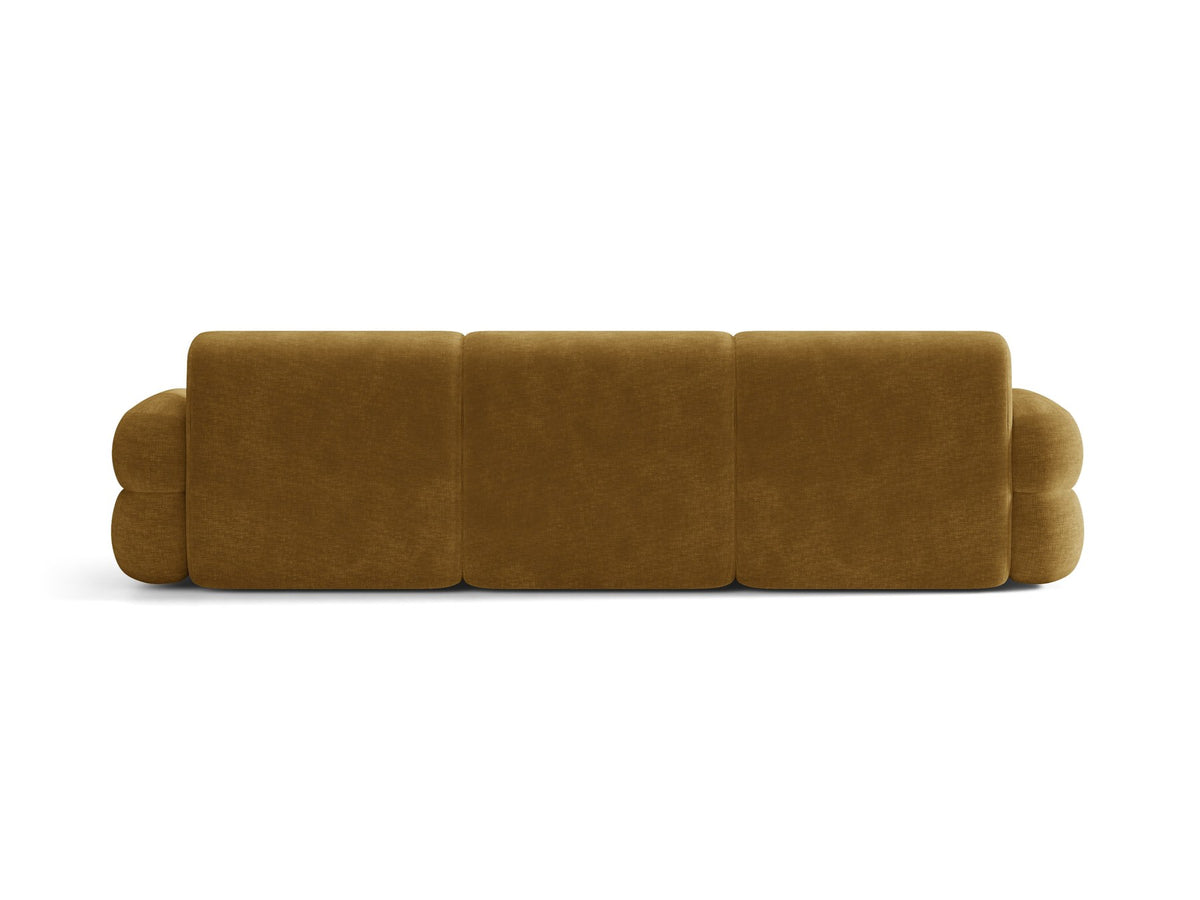 Modulares 4er Sofa Neo von Micadoni in dunklem Olivgrün mit strukturiertem Stoffbezug, hoher Rückenlehne und schwarzen Kunststoffbeinen.