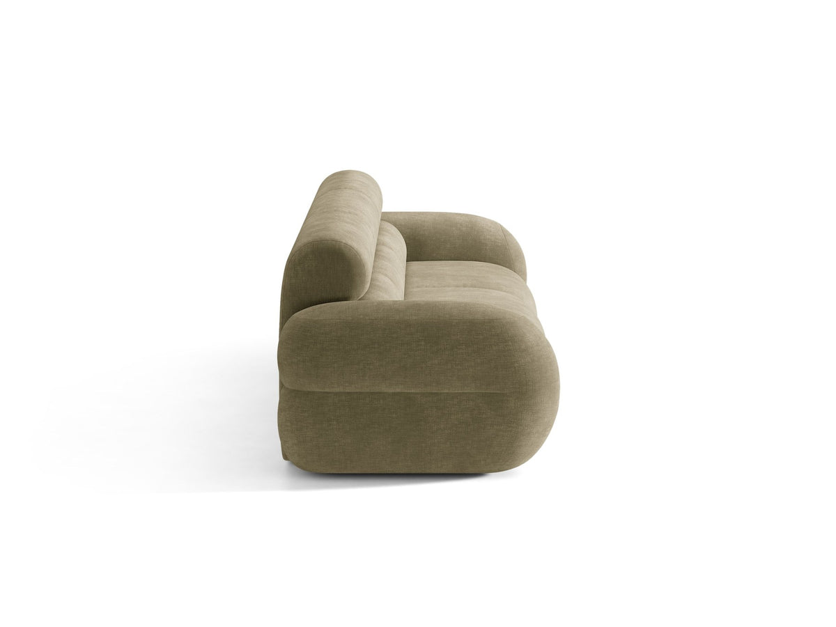 Modulares 4er Sofa Neo von Micadoni in dunklem Olivgrün mit strukturiertem Stoffbezug, hoher Rückenlehne und schwarzen Kunststoffbeinen.