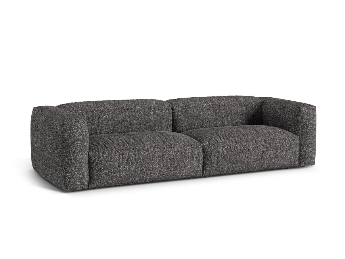 Modulares 4-Sitzer Sofa Martina von Micadoni, Bezug in Anthracite-Monet Bouclé-Stoff, gerade Form mit schwarzen Kunststoffbeinen.