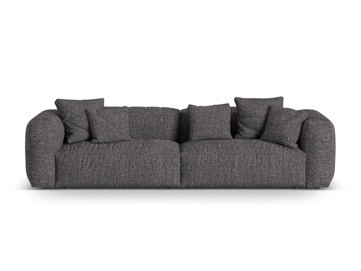 Modulares 4-Sitzer Sofa Martina von Micadoni, Bezug in Anthracite-Monet Bouclé-Stoff, gerade Form mit schwarzen Kunststoffbeinen.