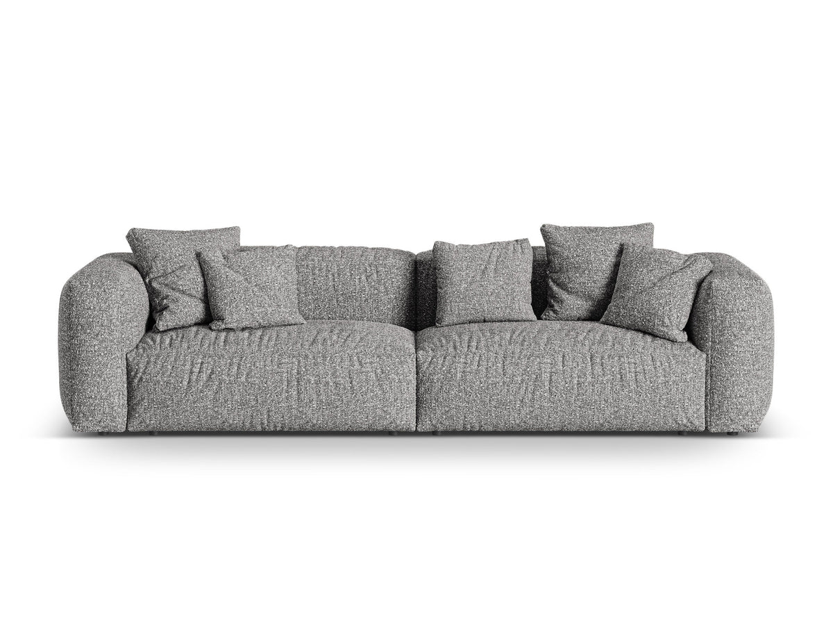 Modulares 4-Sitzer Sofa Martina von Micadoni, Bezug in Anthracite-Monet Bouclé-Stoff, gerade Form mit schwarzen Kunststoffbeinen.