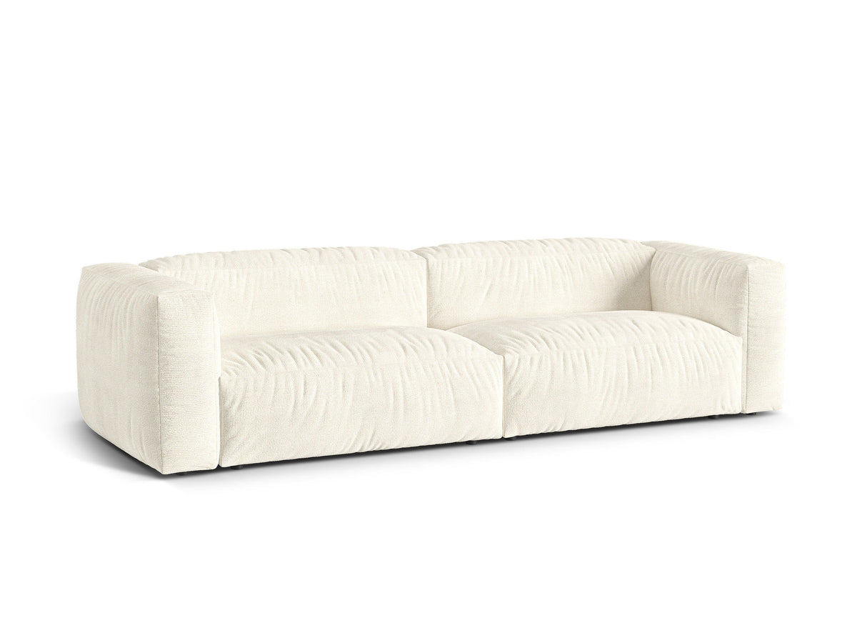 Modulares 4-Sitzer Sofa Martina von Micadoni, Bezug in Anthracite-Monet Bouclé-Stoff, gerade Form mit schwarzen Kunststoffbeinen.
