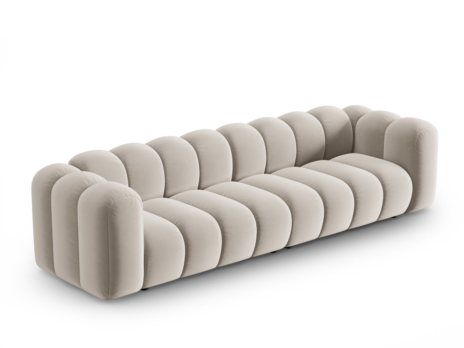 Beige modulares 4-Sitzer Sofa Lupine Velour von Micadoni, stilvolles Design für modernes Wohnen, ideal für gemütliche Abende.