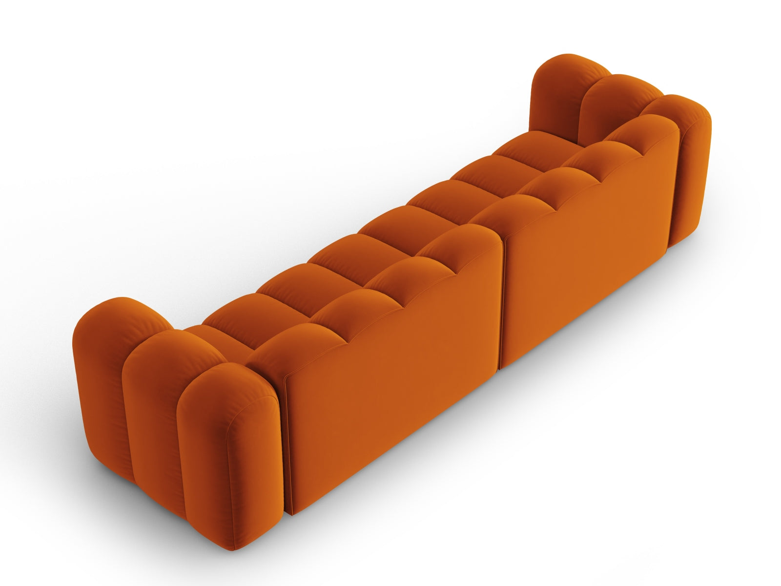 Modulares 4-Sitzer Sofa aus Velours in sanftem Terracotta, perfekt für gemütliche Wohnzimmer und modernes Design, erhältlich bei Micadoni.