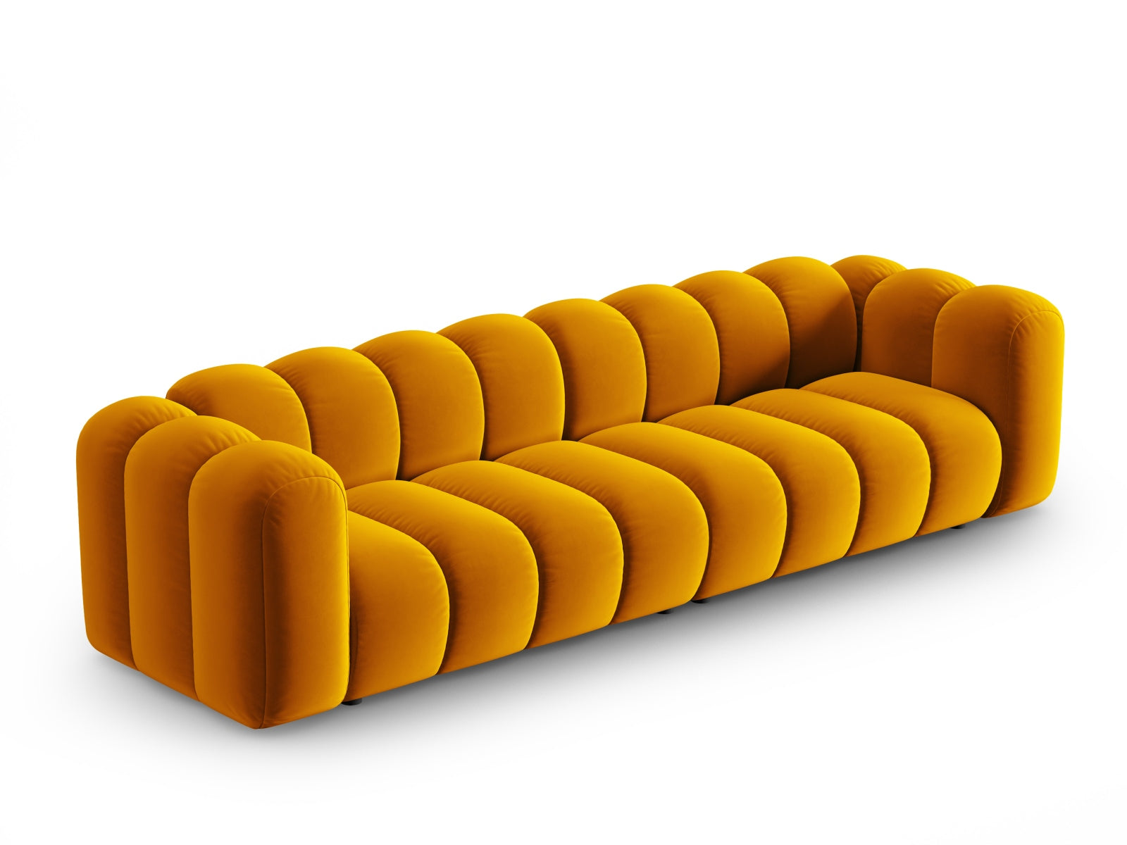 Elegantes Lupine Velour Sofa für 4 Personen in strahlendem Gelb, ideal für stilvolle Wohnräume und gemütliche Abende.