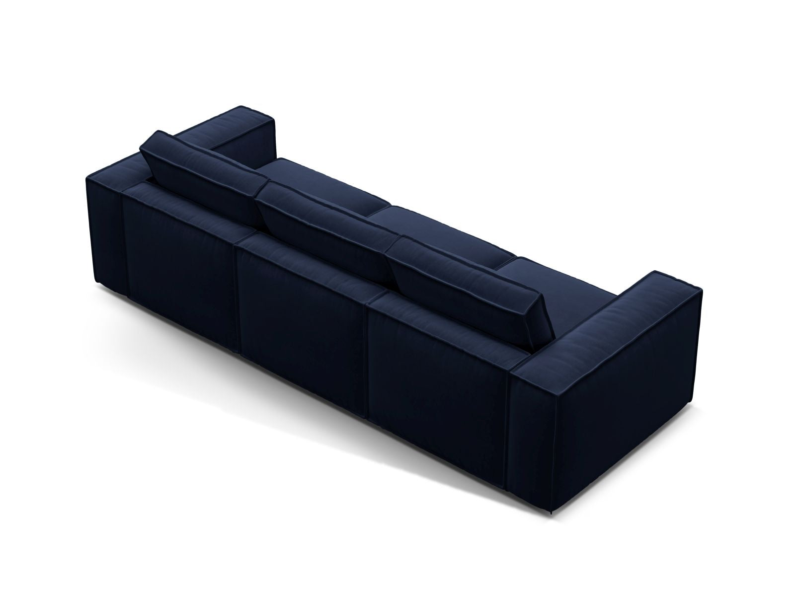 Elegantes 4-Sitzer Sofa Pola in Royalblau, ideal für moderne Wohnkonzepte, vereint Komfort und anpassbare Gestaltungsmöglichkeiten.