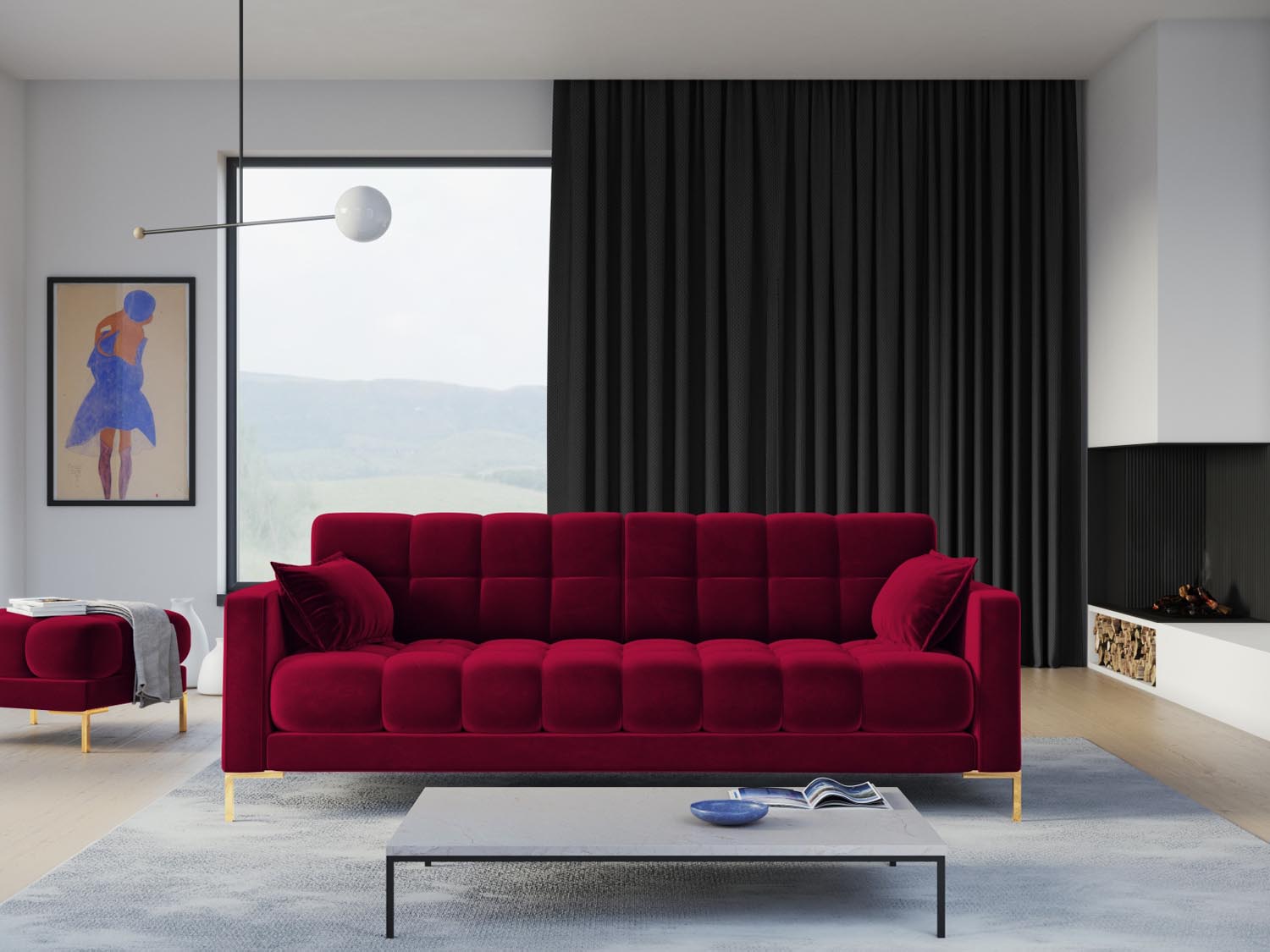Mamaia Velour Sofa 4 Sitzer in Red/Gold präsentiert im Onlineshop von KAQTU Design AG. 4er Sofa ist von Micadoni