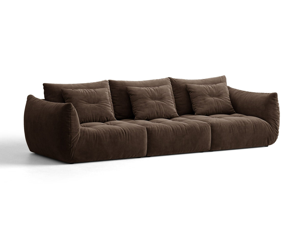 Modulares 4er Sofa Bloom von Micadoni in leichtem Beige, Bezug aus Casino-Velours, schwarze Kunststoffbeine, gepolsterte Rückenkissen.