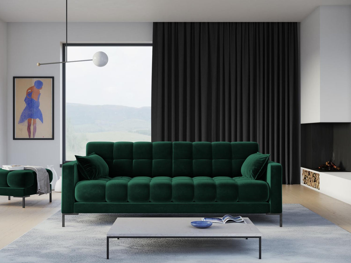 Mamaia Velour Sofa 4 Sitzer in Bottle Green/Schwarz-Bluvel präsentiert im Onlineshop von KAQTU Design AG. 4er Sofa ist von Micadoni