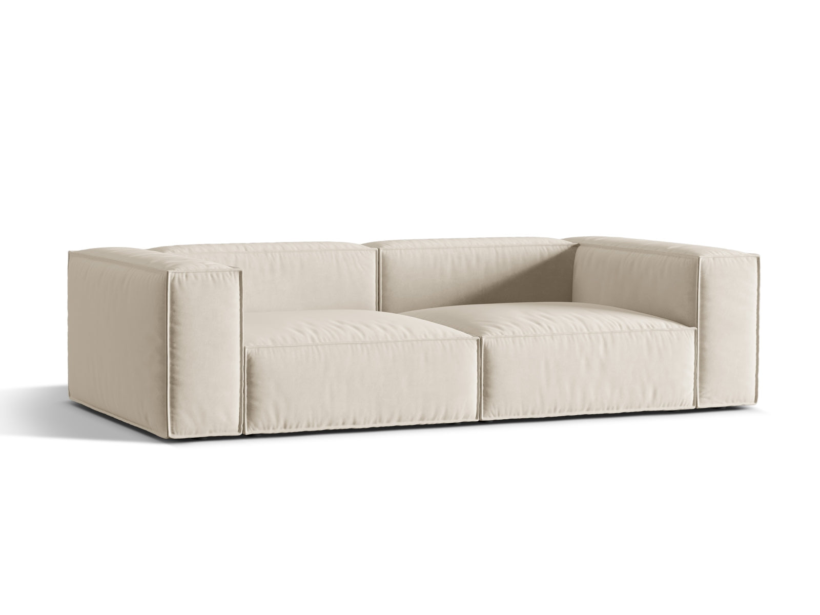 Elegantes Nuria Velour Sofa für 4 Personen in stilvollem Beige, ideal für moderne Wohnräume, erhältlich bei KAQTU Design AG.