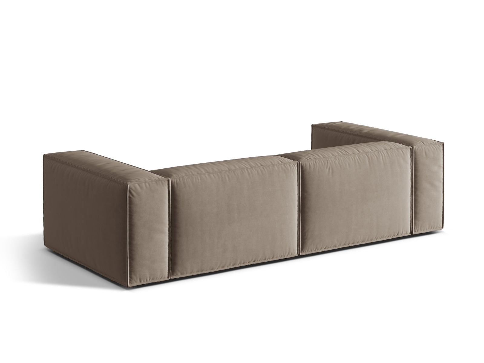 Stilvolles 4-Sitzer Velour Sofa Nuria in sanftem Grau, perfekt für gesellige Abende und gemütliche Stunden im Wohnzimmer.