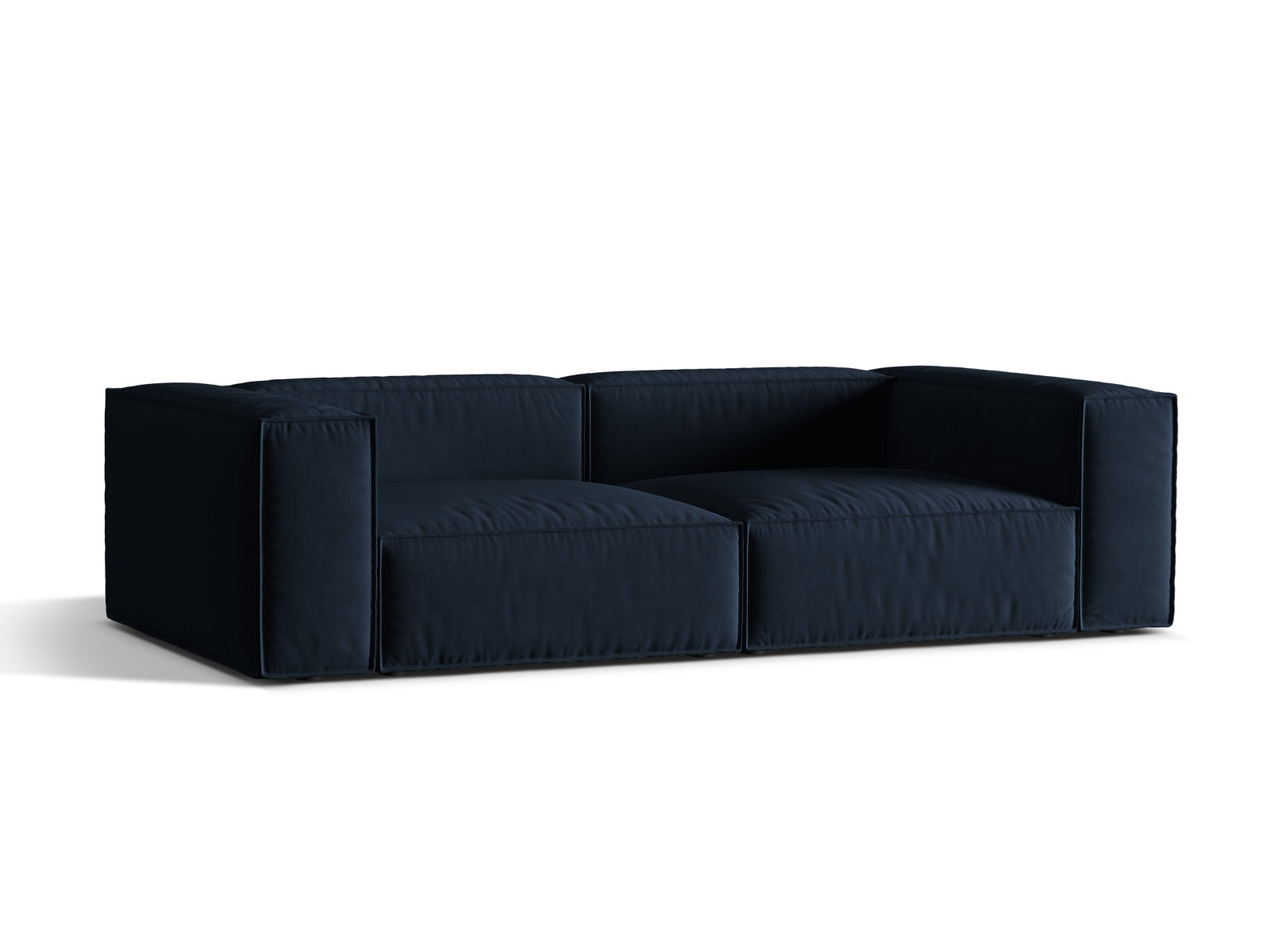 Elegantes Nuria Velour Sofa in Dunkelblau, 4-Sitzer von Micadoni, ideal für stilvolle Wohnräume und gemütliche Abende.