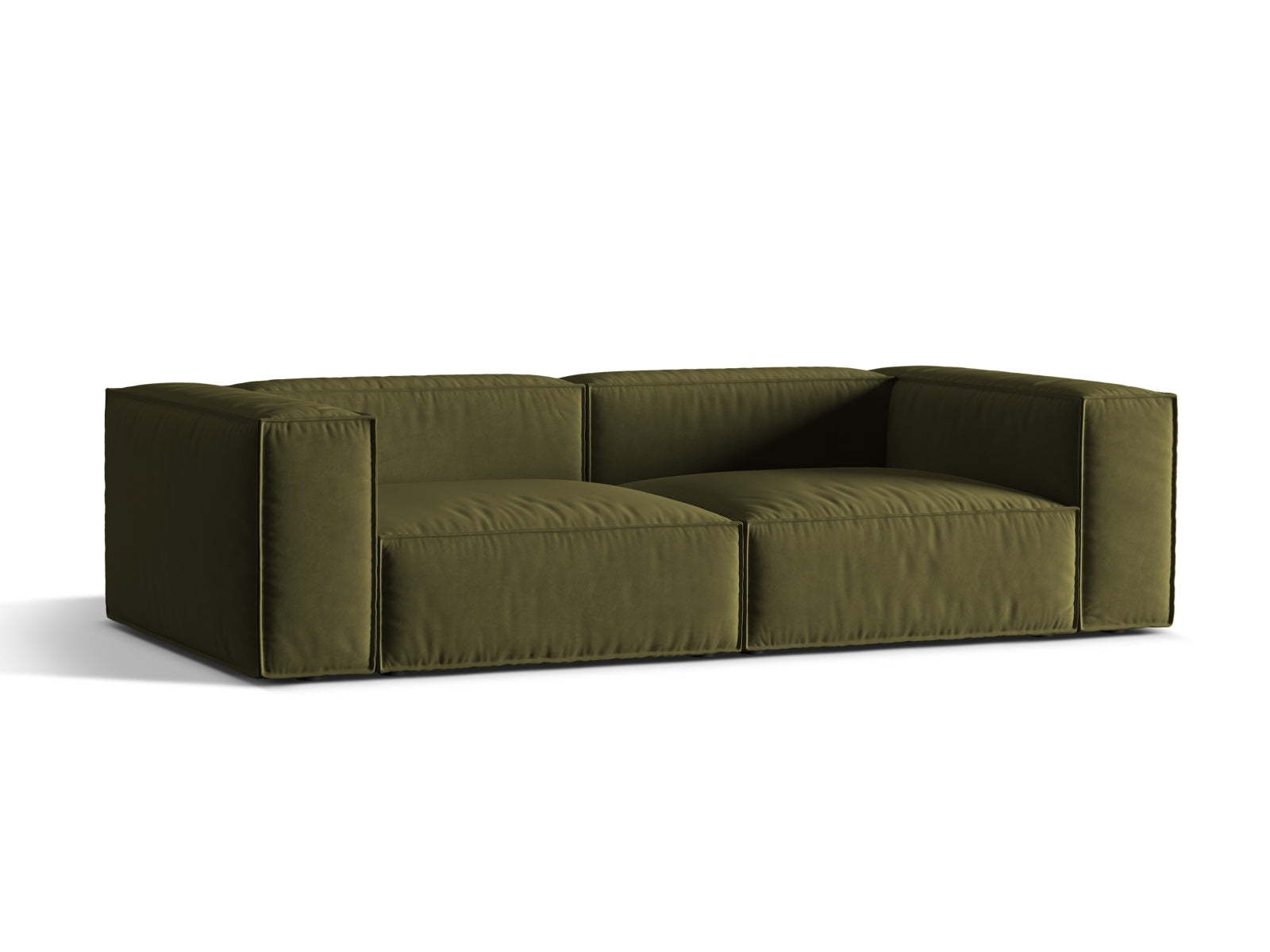 Elegantes Nuria Velour Sofa für 4 Personen in einem stilvollen Moosgrün, ideal für moderne Wohnräume und gemütliche Abende.