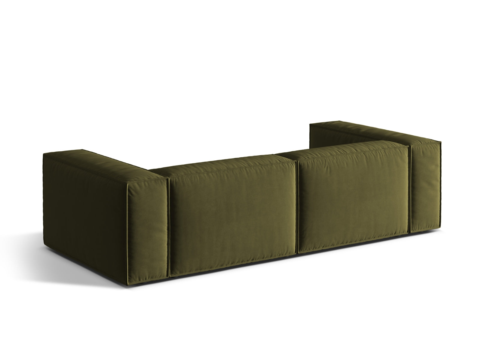 Stilvolles 4-Sitzer Velour Sofa "Nuria" in edlem Moosgrün, perfekt für einladende Wohnzimmer und entspannte Stunden mit Freunden.
