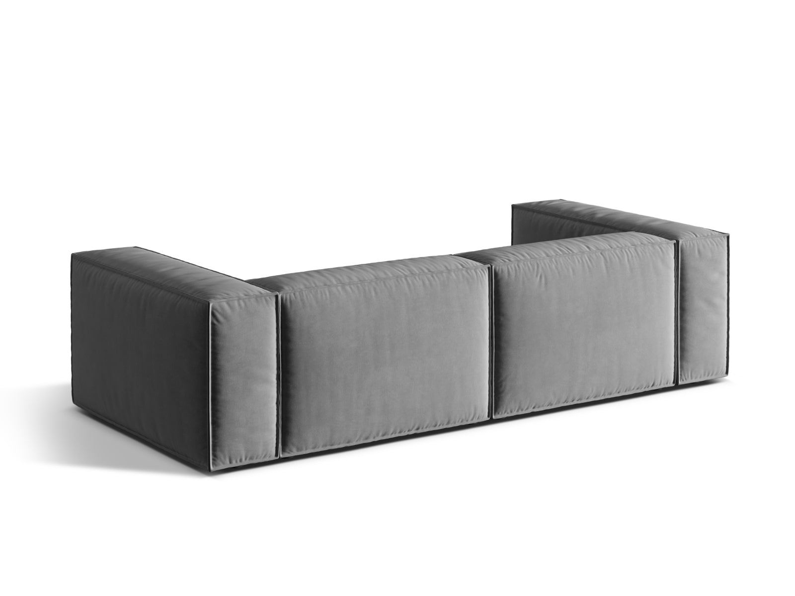 Luxuriöses 4-Sitzer Velour Sofa Nuria in edlem Grau, perfekt für stilvolle Wohnzimmer und entspannte Stunden mit Freunden.