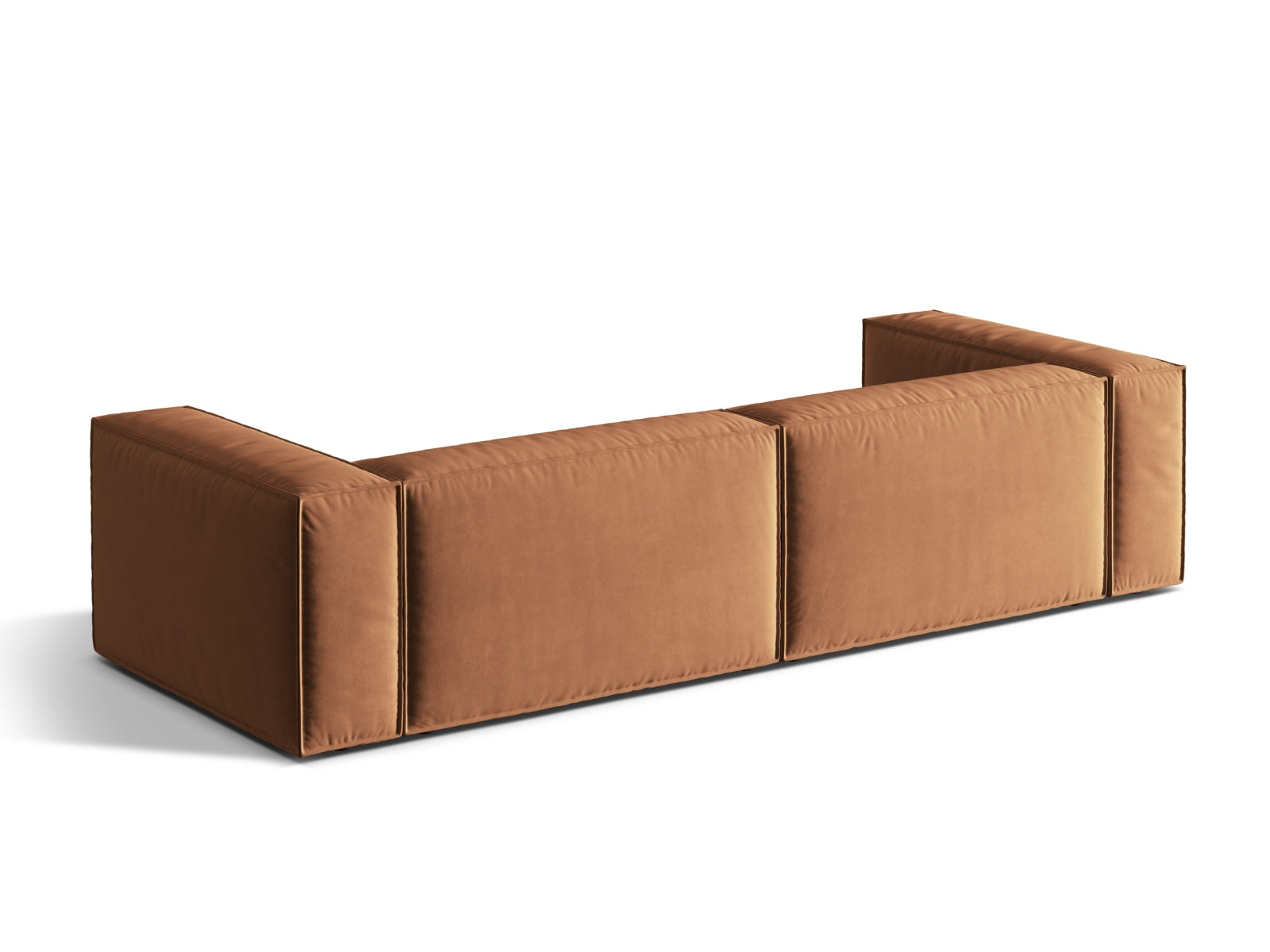 Luxuriöses Nuria Velour Sofa in sanftem Honigton, perfektes 5-Sitzer für gemütliche Abende und stilvolle Einrichtung von Micadoni.