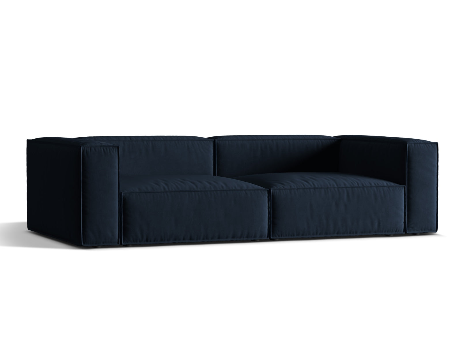 Elegantes Nuria Velour Sofa in Dunkelblau, 5-Sitzer von Micadoni, ideal für stilvolle Wohnräume und gemütliche Abende.