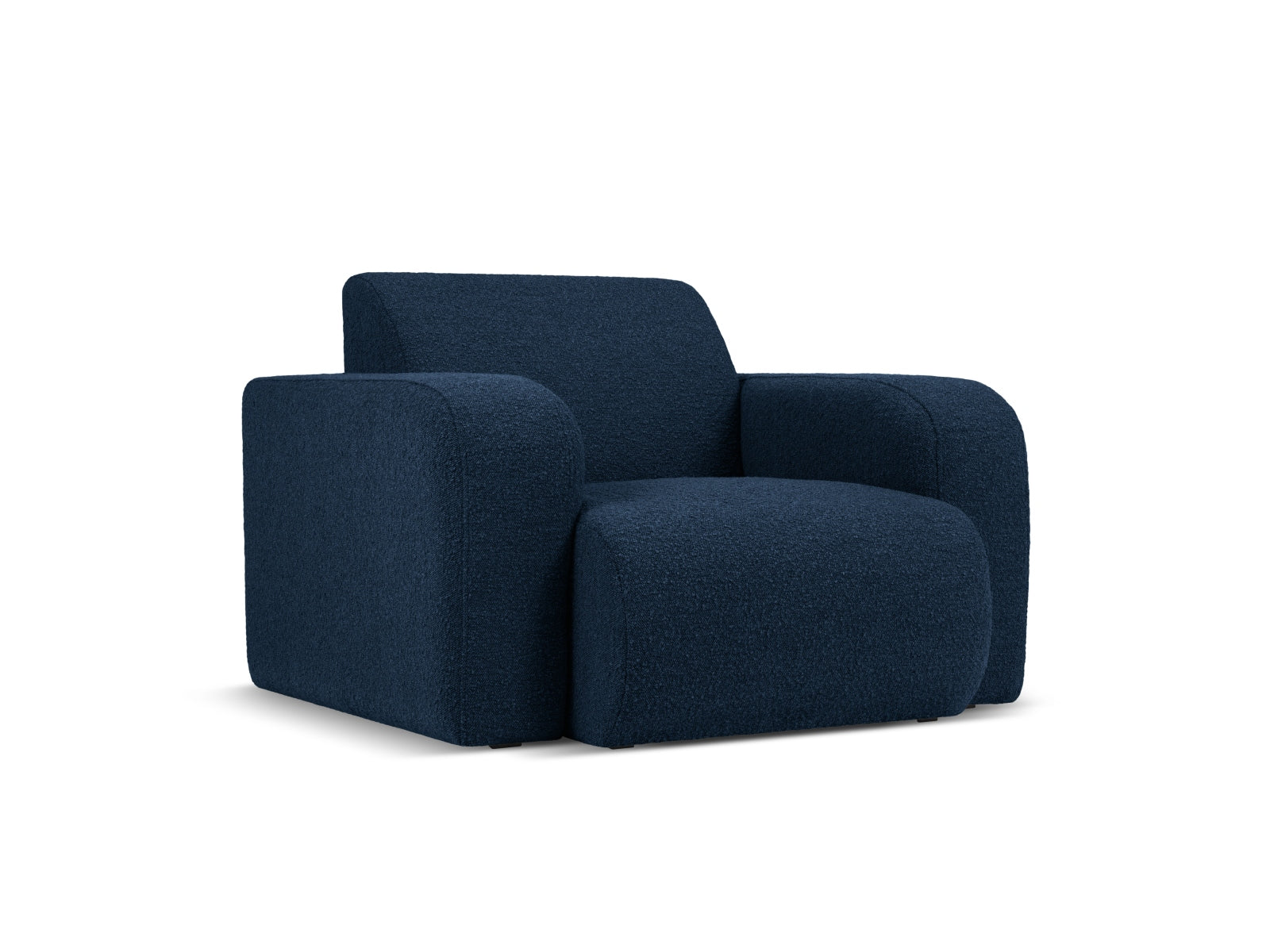 Eleganter Molino Boucle Sessel in Dunkelblau, ideal für stilvolle Wohnräume. Hochwertige Verarbeitung und modernes Design von Micadoni.