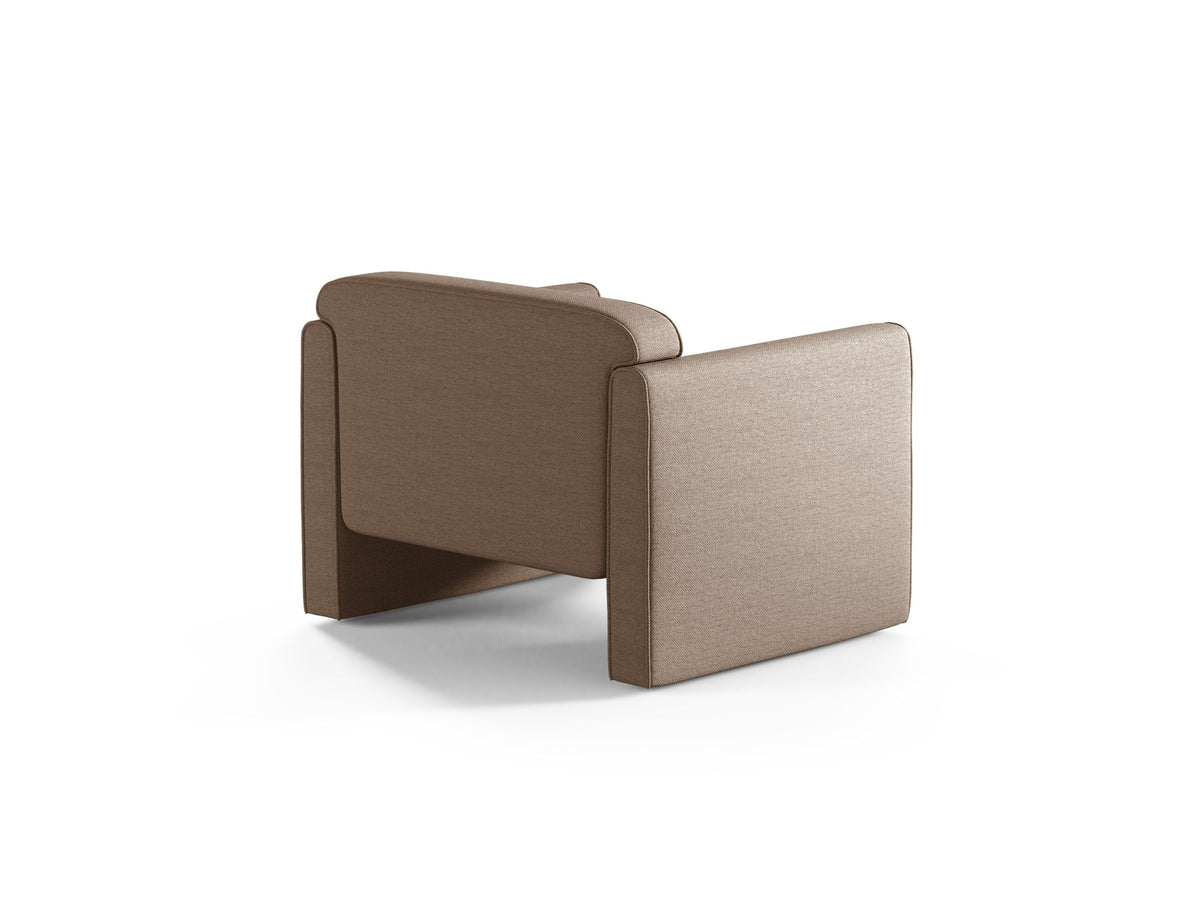 Beige Armsessel Abby von Micadoni mit strukturiertem Heritage-Stoffbezug, schwarzen Kunststoffbeinen und runder, kompakter Formgebung.