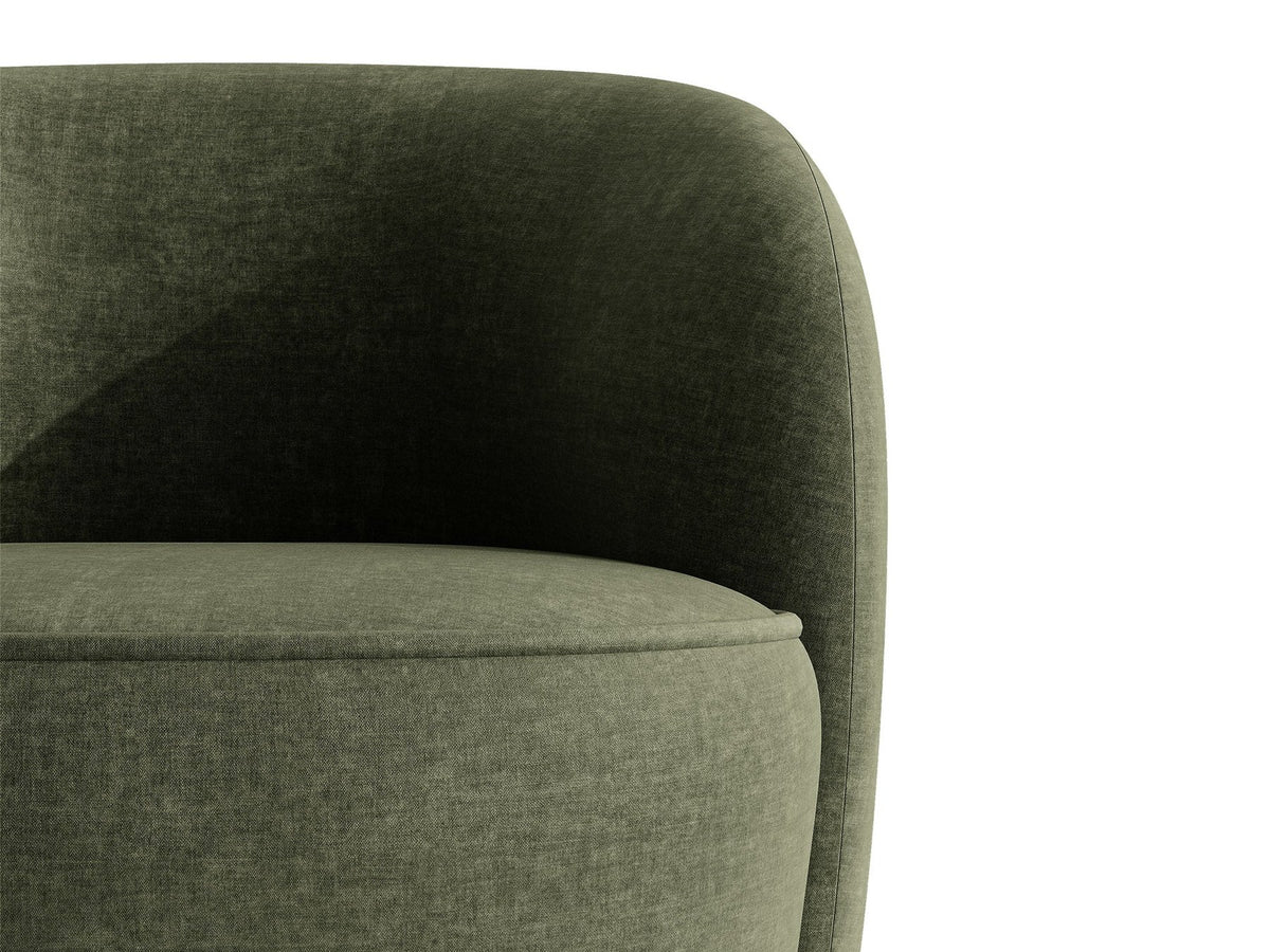 Drehbarer Sessel Jonas von Micadoni in leichtem Beige mit Veloursbezug, gepolsterten Kunststoff-Beinen und runder Sitzfläche.