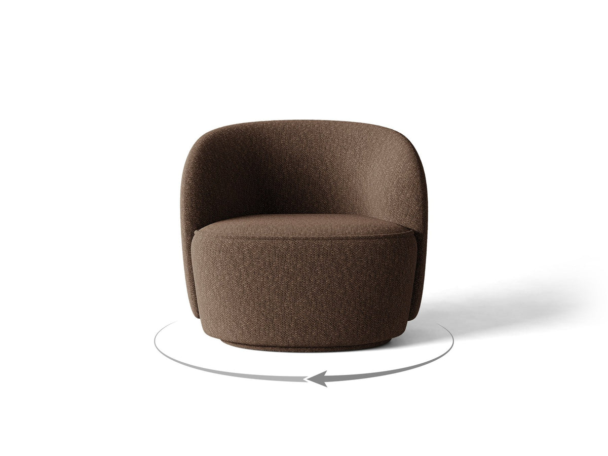 Drehbarer Sessel Jonas von Micadoni in leichtem Beige mit Veloursbezug, gepolsterten Kunststoff-Beinen und runder Sitzfläche.