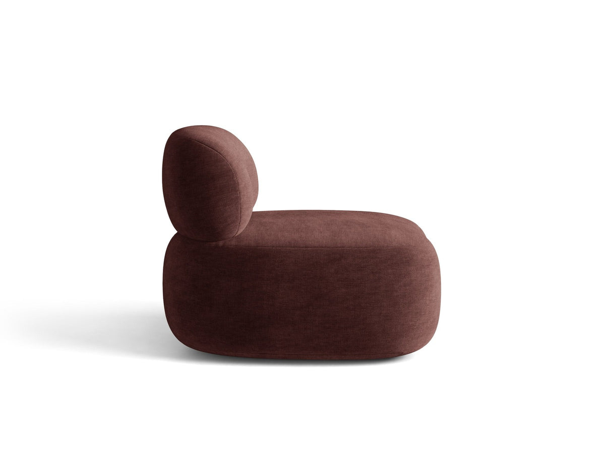 Drehbarer Sessel Aura von Micadoni mit gepolsterter Sitzfläche in Leichtes beige, Chenille-Stoff und schwarzem Stahlgestell auf Drehteller.