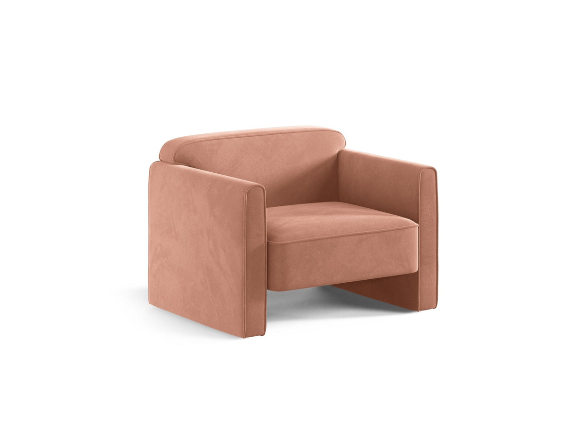 Beige Armsessel Abby von Micadoni mit strukturiertem Heritage-Stoffbezug, schwarzen Kunststoffbeinen und runder, kompakter Formgebung.