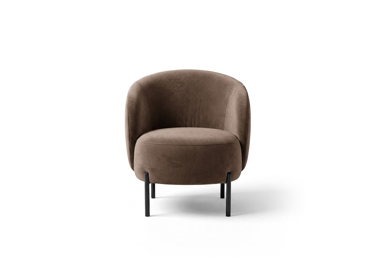 Terrakottafarbener Amalta Armsessel von Micadoni mit Stoffbezug aus der Kollektion Salvador und Beinen aus Stahl, kompakte Sitzform.