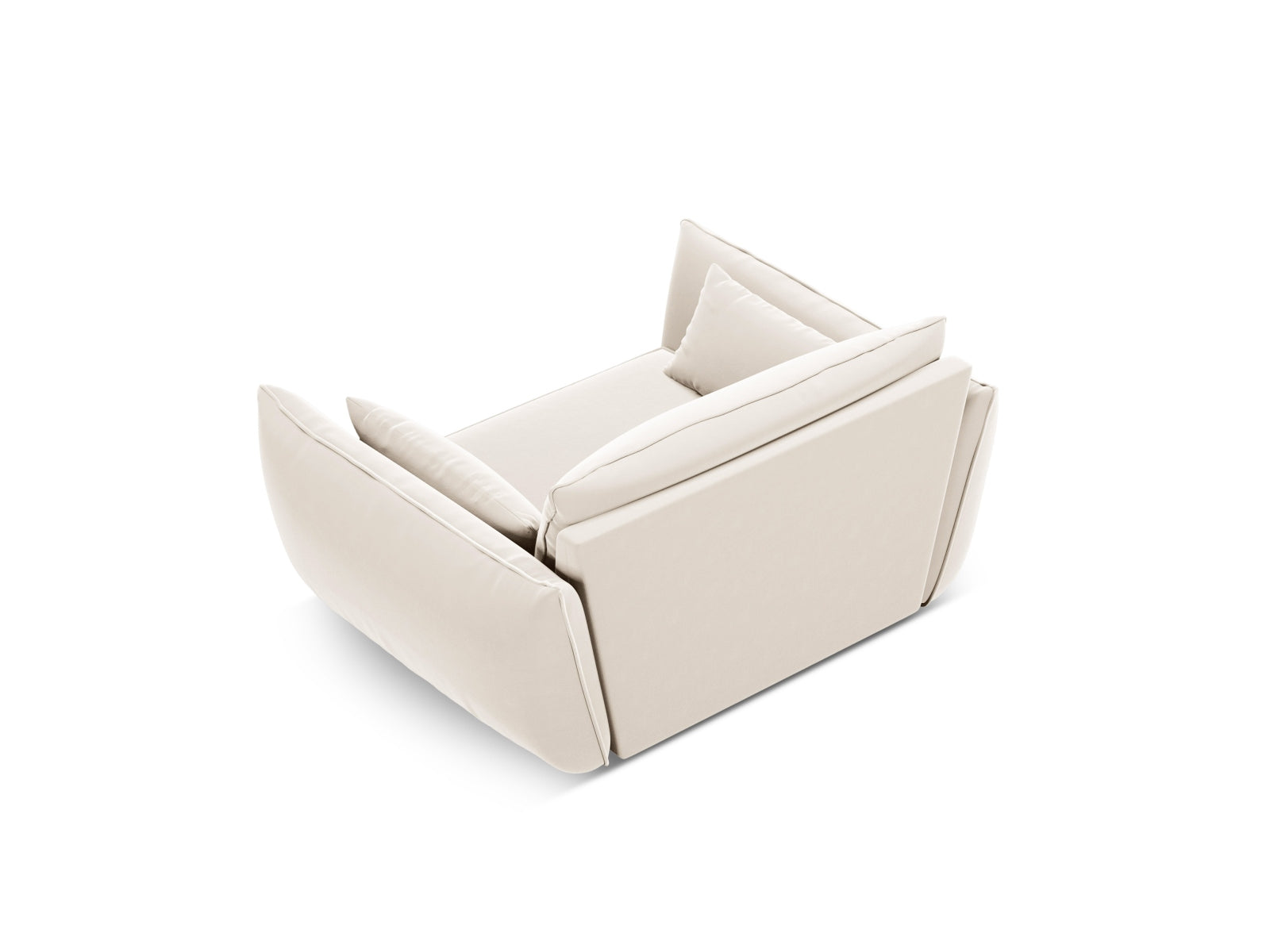 Moderner Kaelle Velour Sessel in zartem Beige, perfekt für gemütliche Ecken und stilvolle Einrichtung. Hochwertige Materialien von Micadoni.
