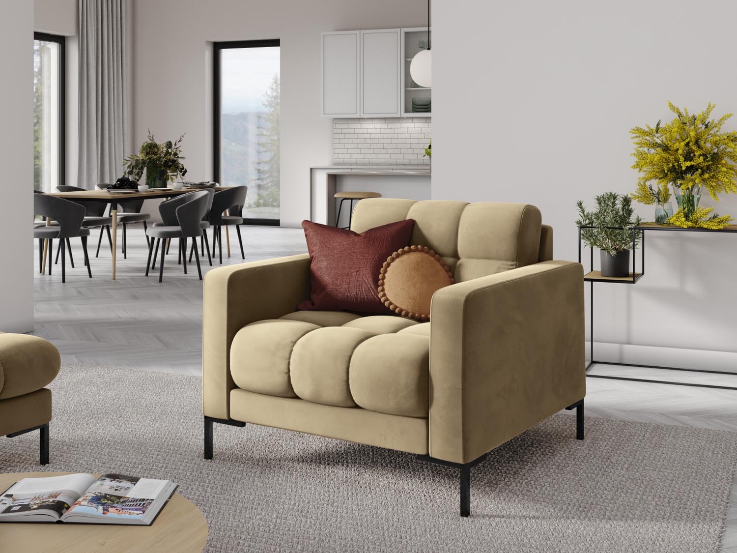 Mamaia Velour Sessel 1 Sitz in Beige/Schwarz präsentiert im Onlineshop von KAQTU Design AG. Sessel ist von Micadoni