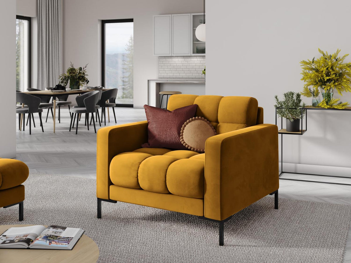 Mamaia Velour Sessel 1 Sitz in Yellow/Schwarz-Bluvel präsentiert im Onlineshop von KAQTU Design AG. Sessel ist von Micadoni