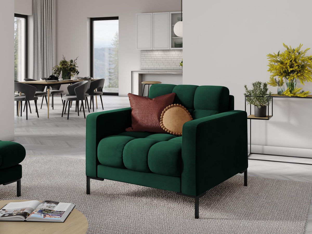 Mamaia Velour Sessel 1 Sitz in Bottle Green/Schwarz-Bluvel präsentiert im Onlineshop von KAQTU Design AG. Sessel ist von Micadoni