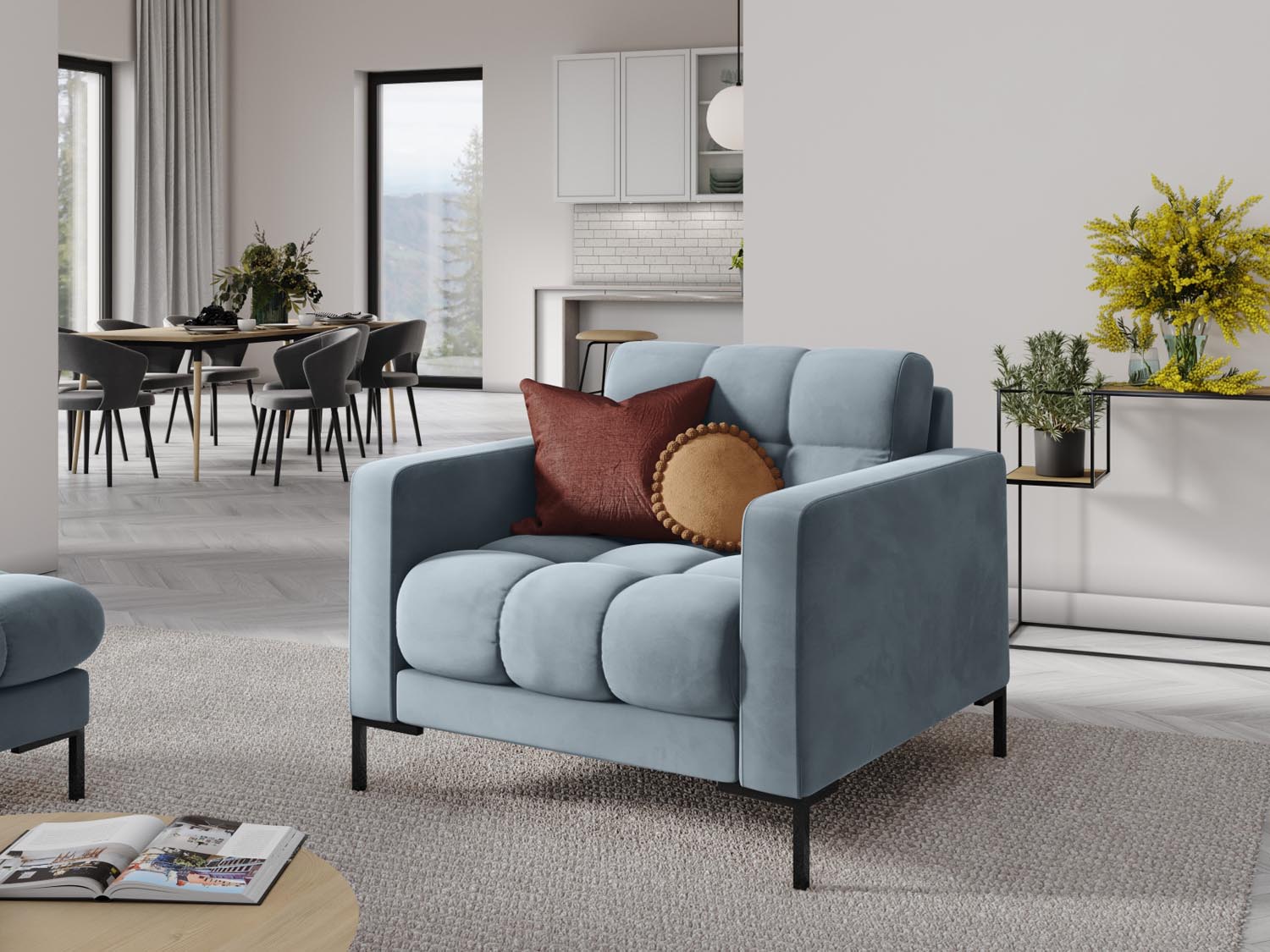 Mamaia Velour Sessel 1 Sitz in Light Blue/Schwarz präsentiert im Onlineshop von KAQTU Design AG. Sessel ist von Micadoni
