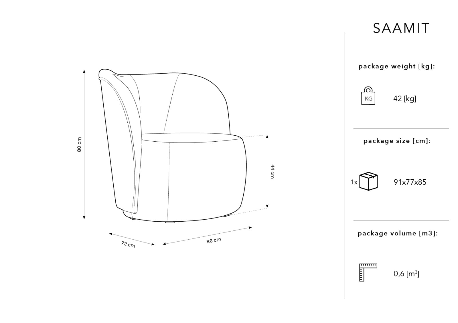Saamit Boucle Armchair 1 Sitzer in Black präsentiert im Onlineshop von KAQTU Design AG. Sessel ist von Micadoni