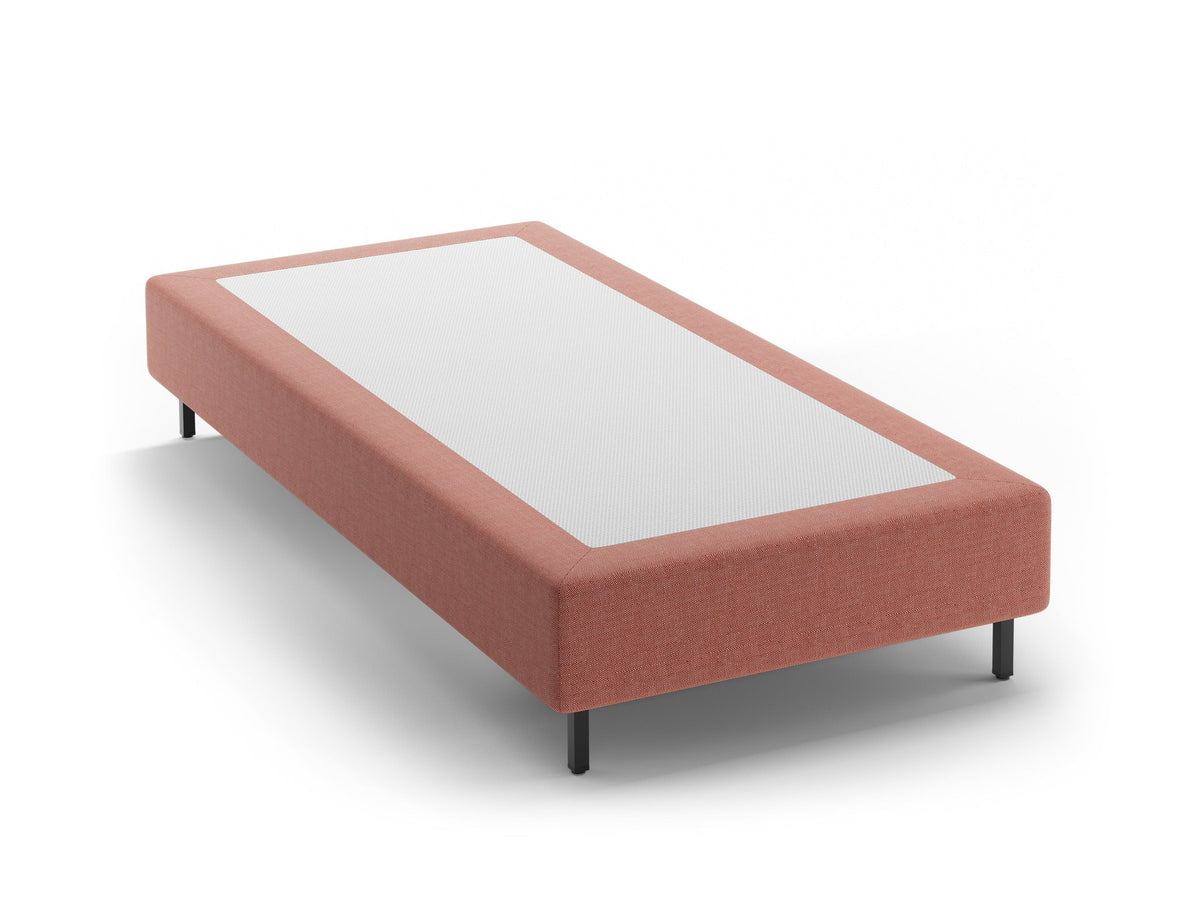 Whale Bettgestell von Micadoni in leichtem Beige mit Chenille-Bezug Eden, schwarzen Metallbeinen und schlichter, rechteckiger Form ohne Kopfteil.