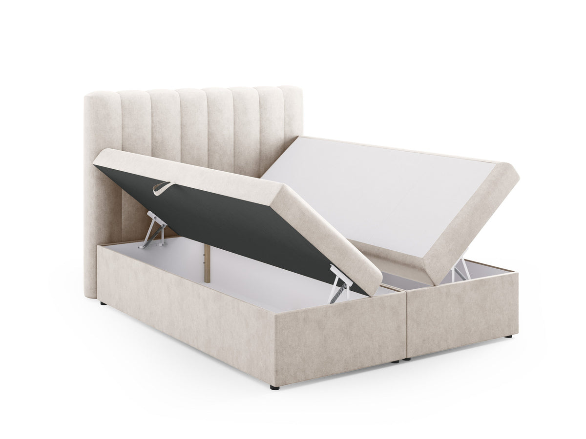 Kelp Boxspringbett Set 140cm: Headboard + Box Springs/Matratze + Matratze Topper in Grey Beige Melange-Moly präsentiert im Onlineshop von KAQTU Design AG. Bett ist von Micadoni