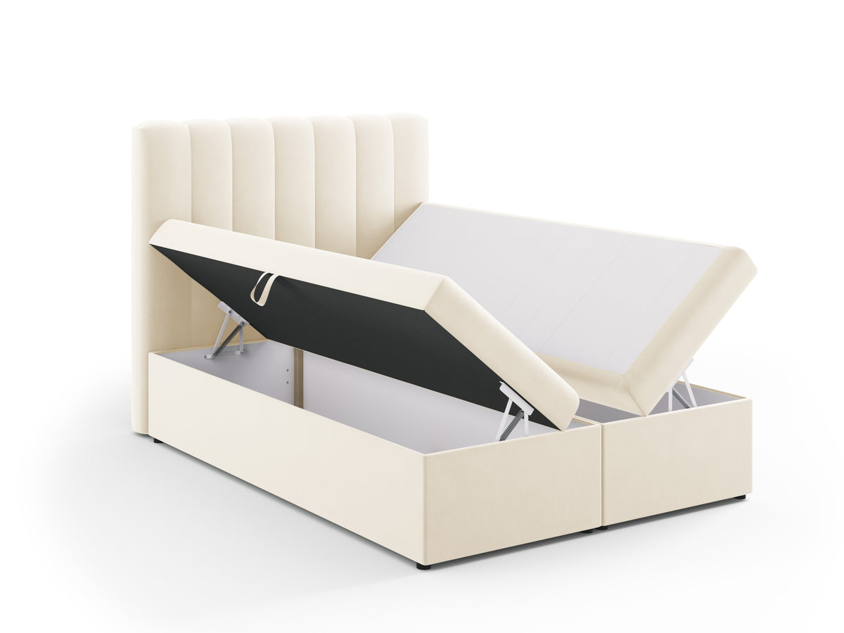Kelp Boxspringbett Set 140cm: Headboard + Box Springs/Matratze + Matratze Topper in Light Beige-Bluvel präsentiert im Onlineshop von KAQTU Design AG. Bett ist von Micadoni