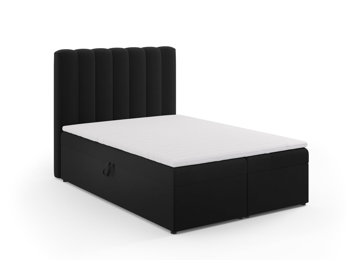 Kelp Boxspringbett Set 140cm: Headboard + Box Springs/Matratze + Matratze Topper in Black-Bluvel präsentiert im Onlineshop von KAQTU Design AG. Bett ist von Micadoni