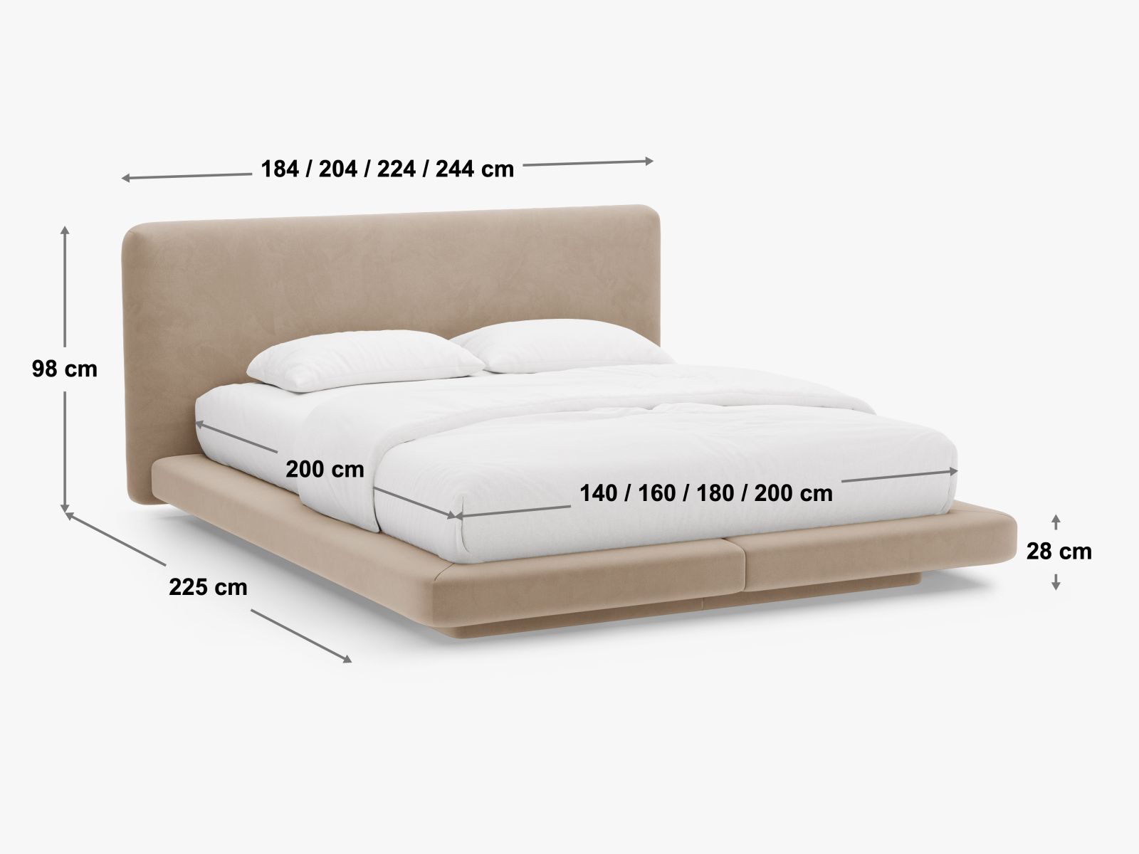 Stilvolles Linea Bett mit 160 cm hohem Kopfteil in warmem Terracotta, perfekt für ein modernes und gemütliches Schlafzimmer von Micadoni.