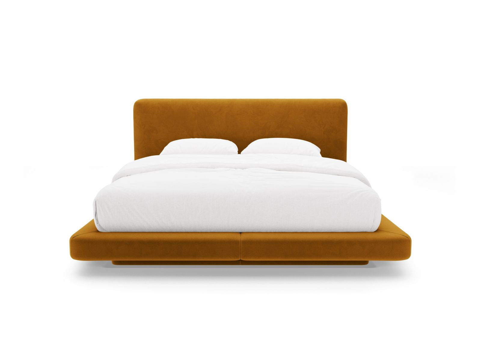 Elegantes Linea Bett mit 160 cm Kopfteil in Mustard-Magic Velvet, ideal für stilvolle Schlafzimmergestaltung von Micadoni.