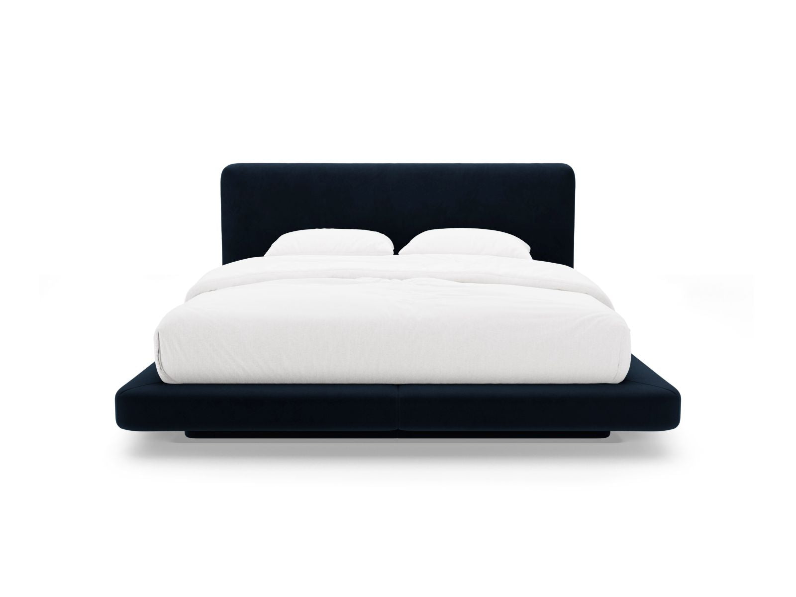 Elegantes Linea Bett mit 160 cm Kopfteil in Royal Blue-Magic Velvet, ideal für stilvolle Schlafzimmergestaltung von Micadoni.